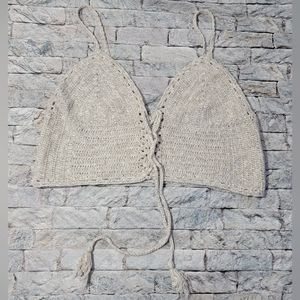 American Eagle Cropped Fit Knit Cream Ivory Top